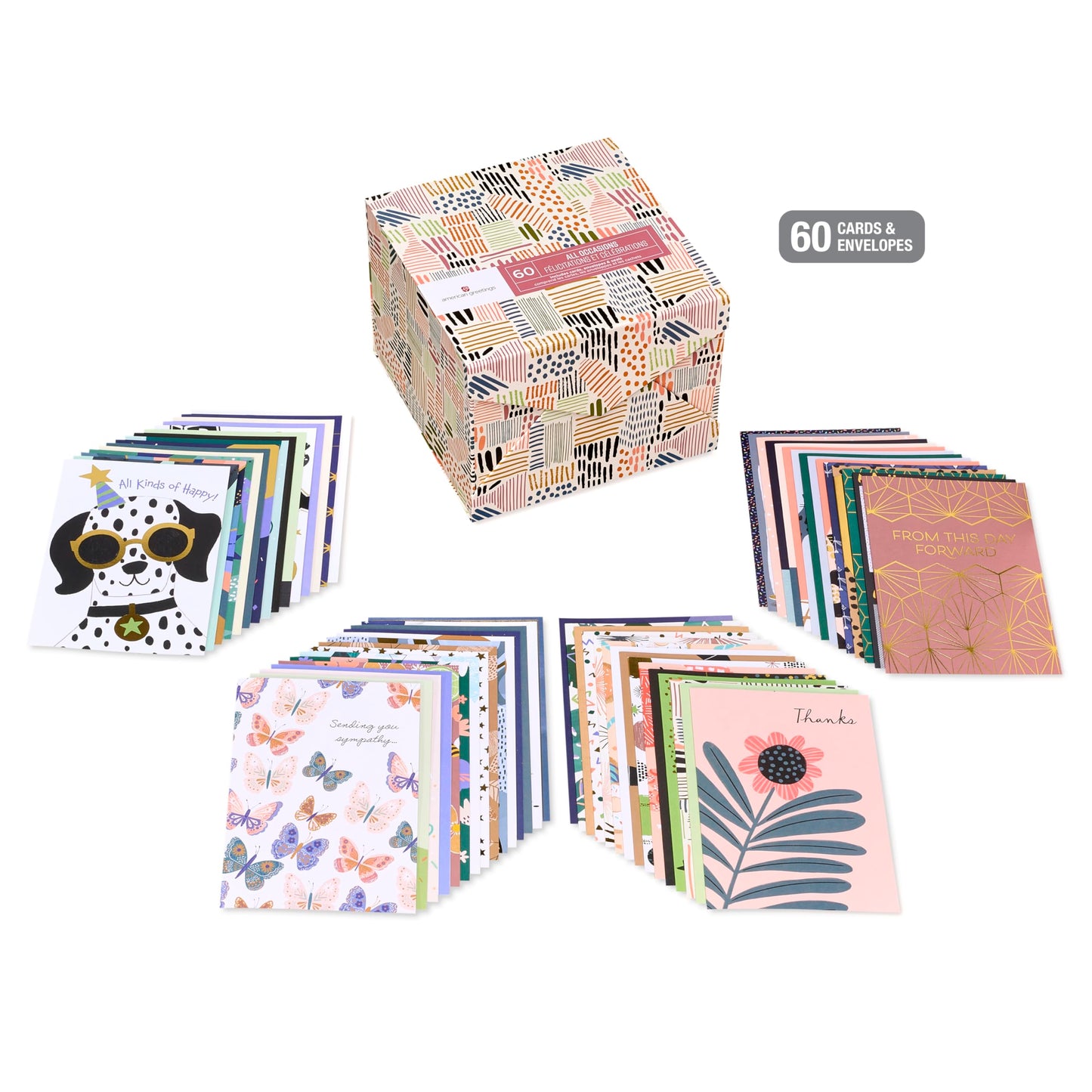 American Greetings All Occasion Deluxe Card Assortment with Envelopes and Storage Box(60-Count)