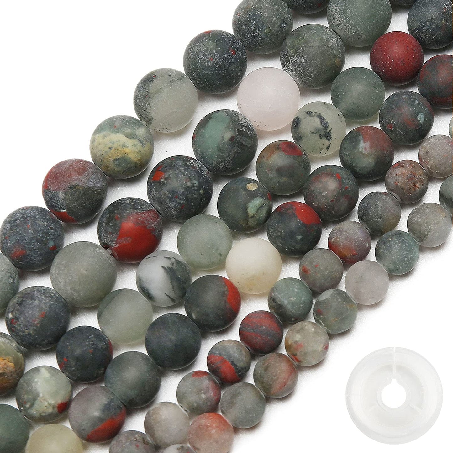 Natural Matte African Bloodstone Beads, 8MM Round Frosted Unpolished Loose Gemstone Beads for Bracelet Necklace Jewelry Making, Energy Stone Healing Power with Stretch Beading Cord