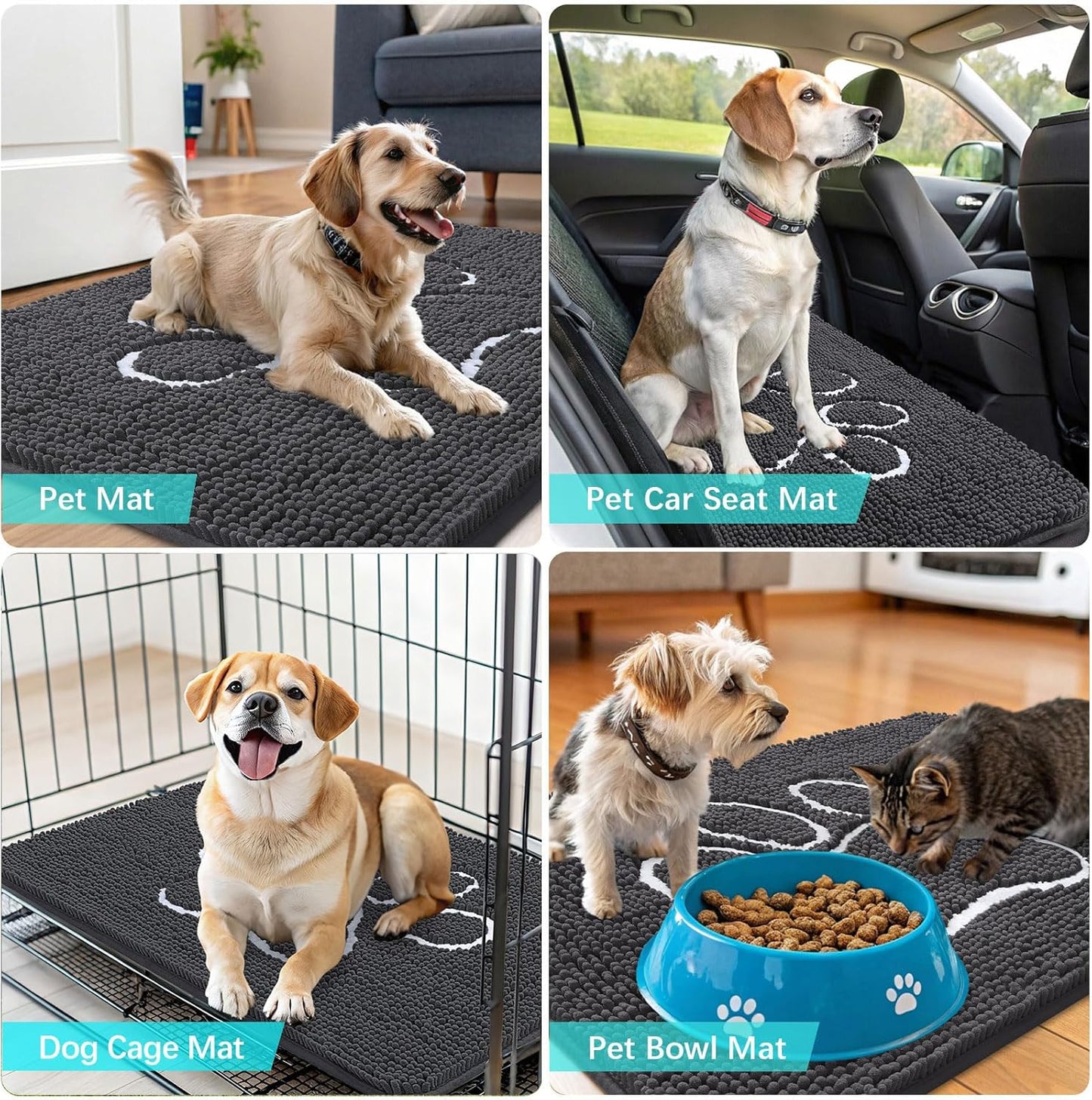 OLANLY Dog Door Mat - Absorbent Non-Slip Mud Mat for Paws | 35x24 Dark Grey Chenille Design