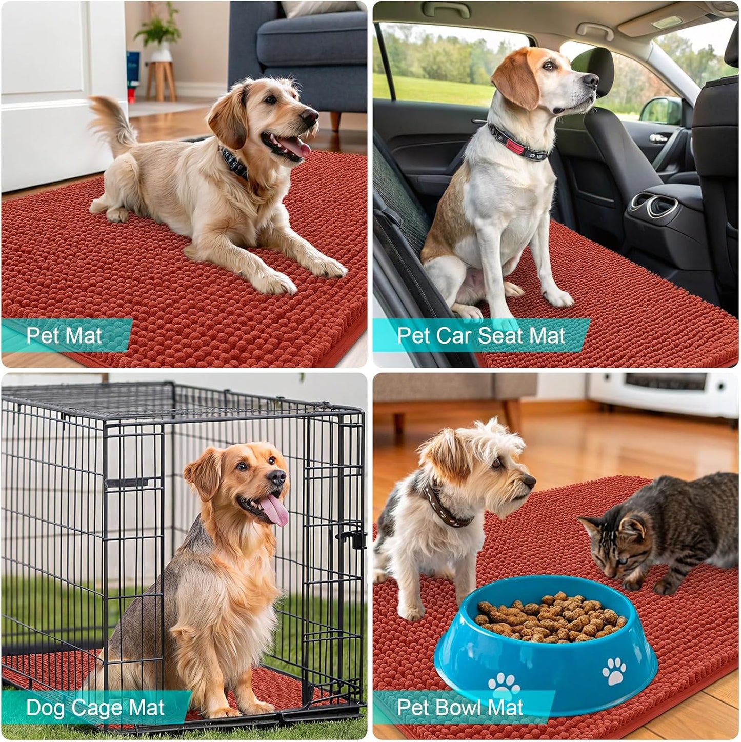 OLANLY Dog Door Mat - Absorbent Non-Slip Mud Mat for Indoor Use | 54x24, Quick Dry Chenille, Maple Red