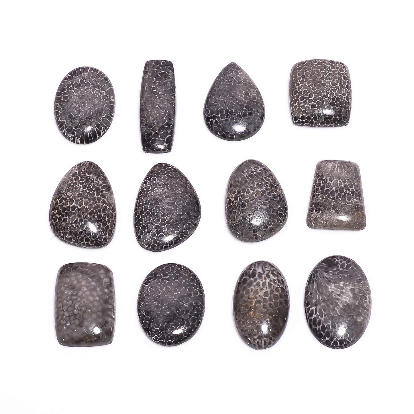 GEMKORA™ 4pcs Natural Black Coral Gemstone Cabochon Mix Shape Loose Gemstone Wholesale Cabochons Lot, Jewelry Making Loose Gemstone, DIY, Wire Wrapping, Healing Crystals, Bulk Deal