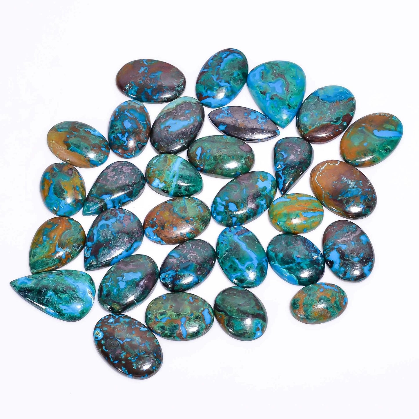 GEMKORA 3 to4 pcs Natural Parrot Wing Chrysocolla Gemstone Cabochon for Jewelry Making, Loose Stones Supply, Wholesale Cabochons Lot, DIY, Wire Wrapping, Healing Crystals, New Gemstones