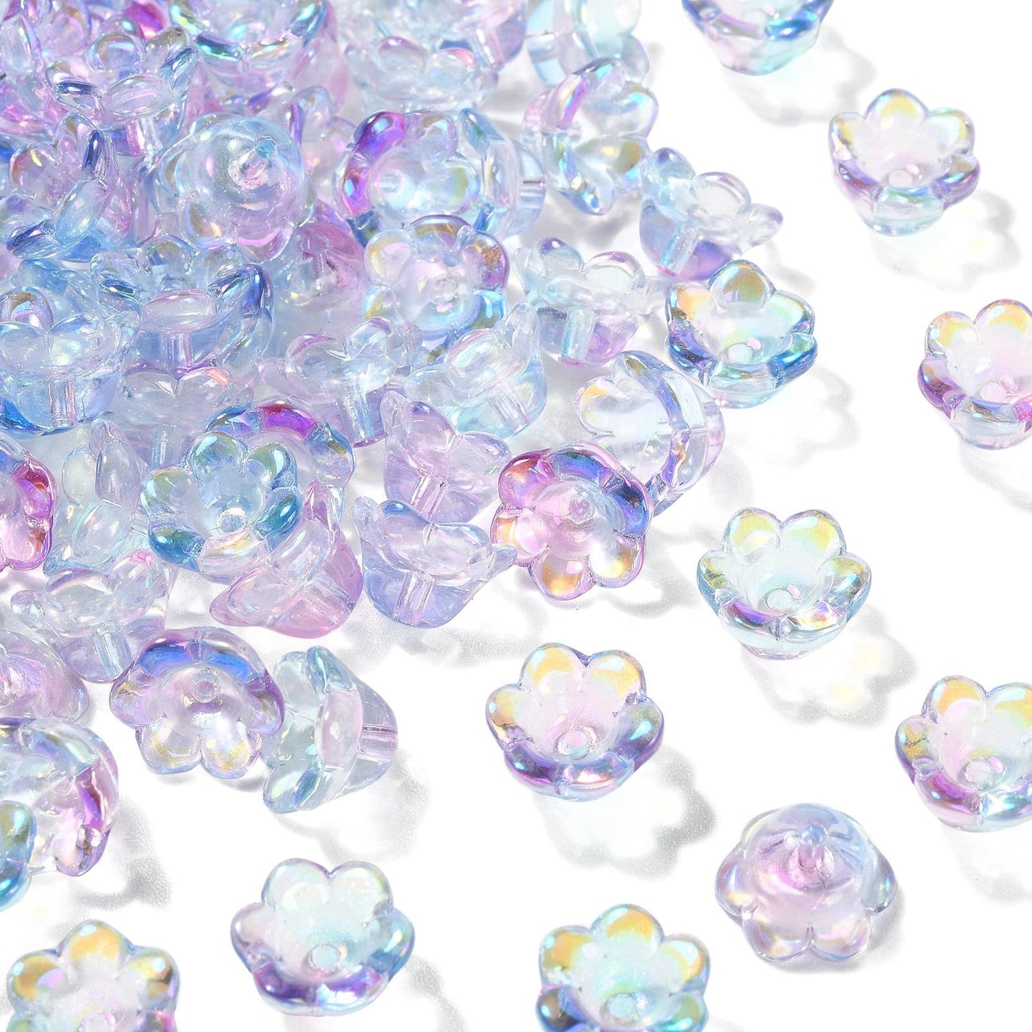 LiQunSweet 100 Pcs Handmade Lampwork Glass Crystal Beads AB Color Lily of The Valley Flower End Cap Beads for Jewelry Making