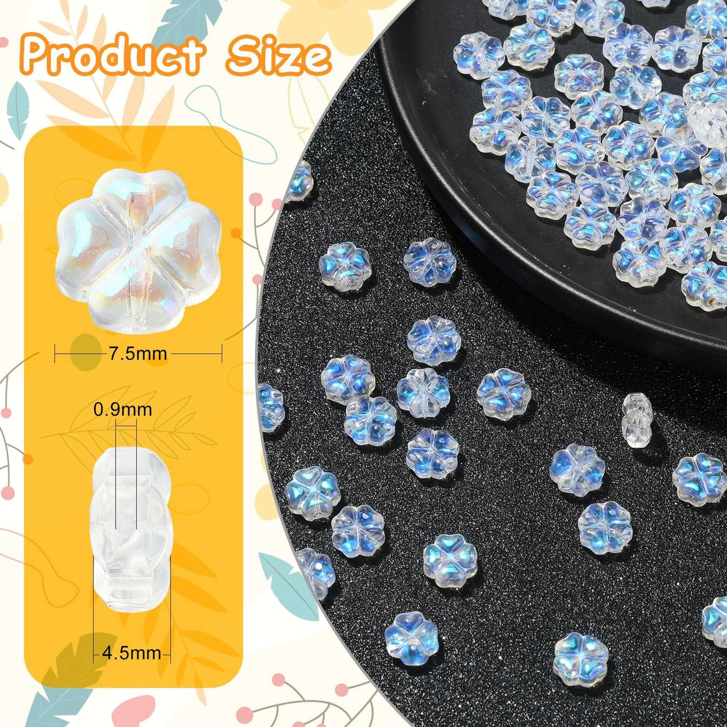 LiQunSweet 100 Pcs Transparent Czech Glass Crystal Loose Beads 4 Leaf Clover Beads Spacer Bulk for Jewelry Making Bracelet DIY