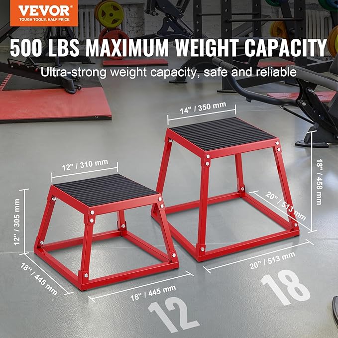 VEVOR Plyometric Jump Box, 18 Inch Plyo Box, Steel Plyometric Platform and Jumping Agility Box, Anti-Slip Fitness Exercise Step Up Box for Home Gym Training, Conditioning Strength Training