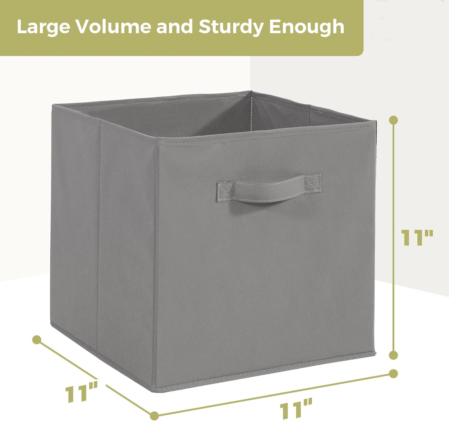 Skiennix 11x11 Storage Bins - Set of 4 Collapsible Fabric Organizers with Handles | Grey