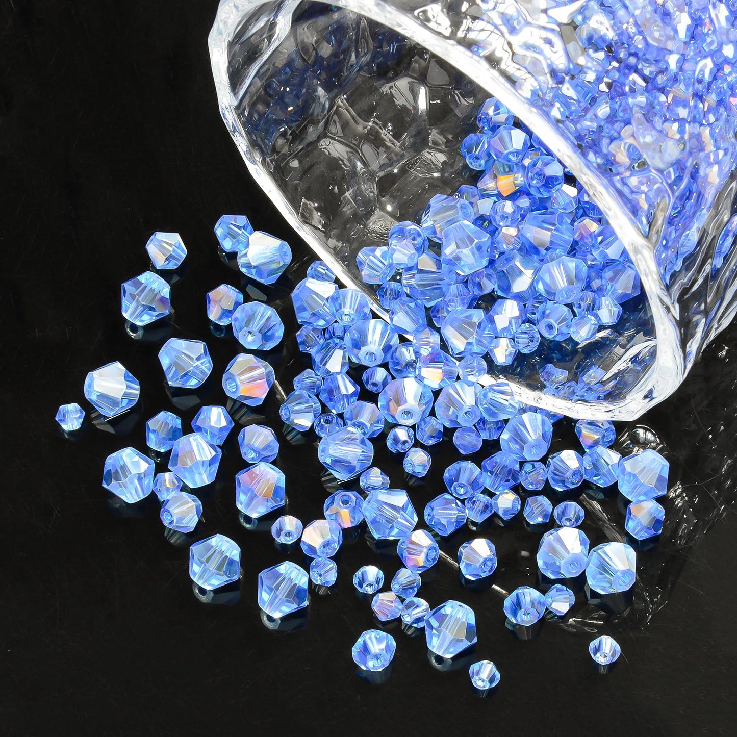 1550PCS Bicone Crystal Glass Beads Set for Jewelry Making, 3mm 4mm 6mm 8mm Sparkling Faceted Beads Sorted by Size for Bracelets, Necklaces, Suncatchers & DIY Crafts(Light Blue)