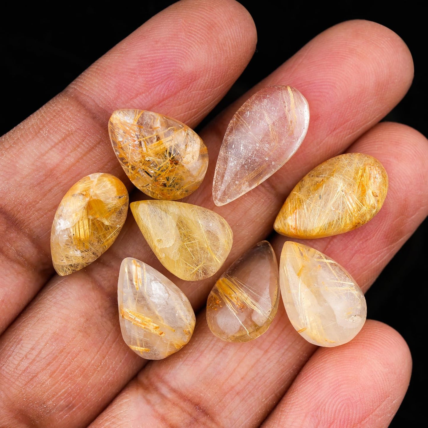 ColouredRocks (7-8 pcs. A++ GOLDEN RUTILE QUARTZ, Pears, Natural Cabochon Crystals, Loose Gemstone, Wholesale Polished Supply, Jewelry Making, DIY Craft, Gem Collection (13-16 mm free size)