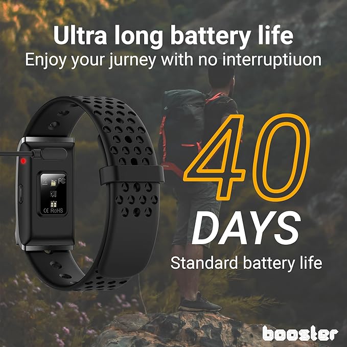 Booster Smart Bracelet, Wearable Activity & Fitness Tracker Band, 24H Sleep Tracker, All-Day Continuous Heart Rate Blood Pressure Stress HRV Monitor, 120+ Sport Modes Smart Wristband, Textile Black