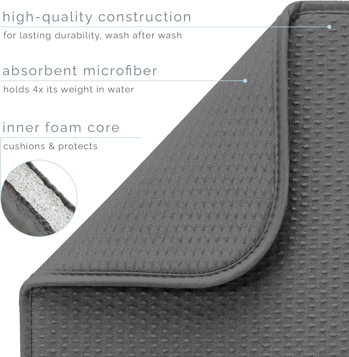 S&T INC. XL Dish Drying Mat - Absorbent Microfiber Kitchen Counter Pad, 18” x 24”, Grey Diamond Texture