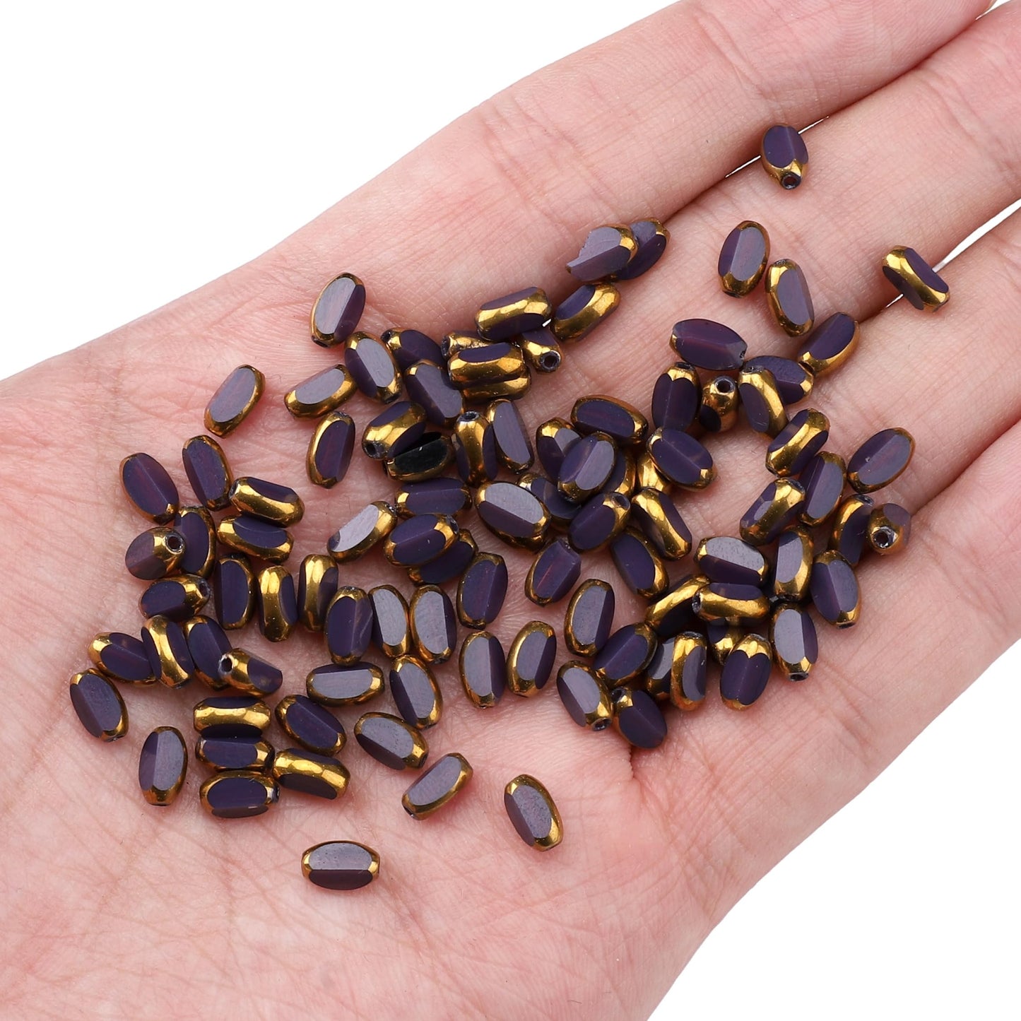 DADIFEN Glass Rice Beads Purple 4x6mm 50pcs Faceted Oval Golden Edge Crystal Loose Beads for DIY Craft Jewelry Making