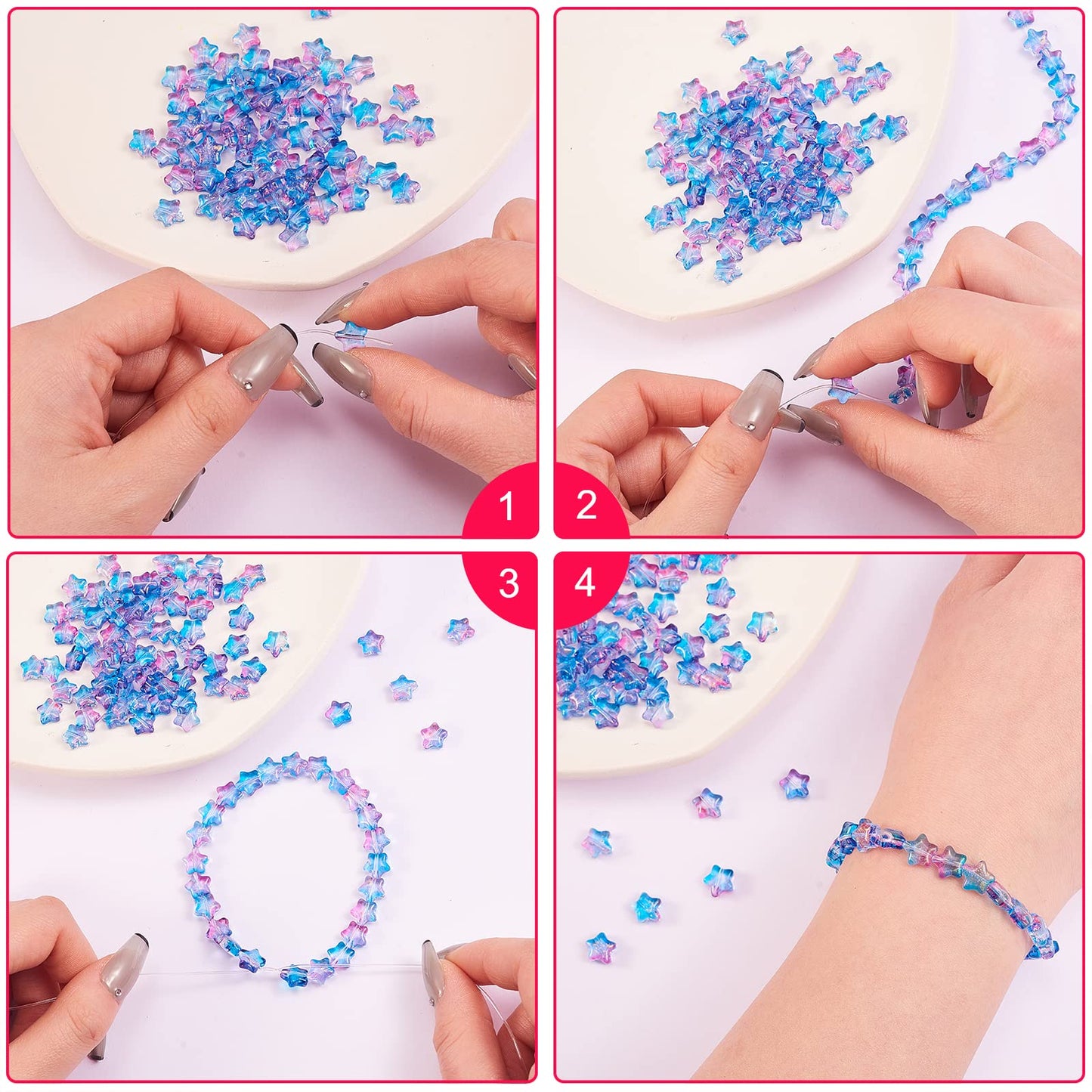 UR URLIFEHALL 100 Pcs Spray Painted Glass Star Beads with Gold Foil Drilled Glass Beads for Earring Bracelet Necklace Jewelry DIY Making
