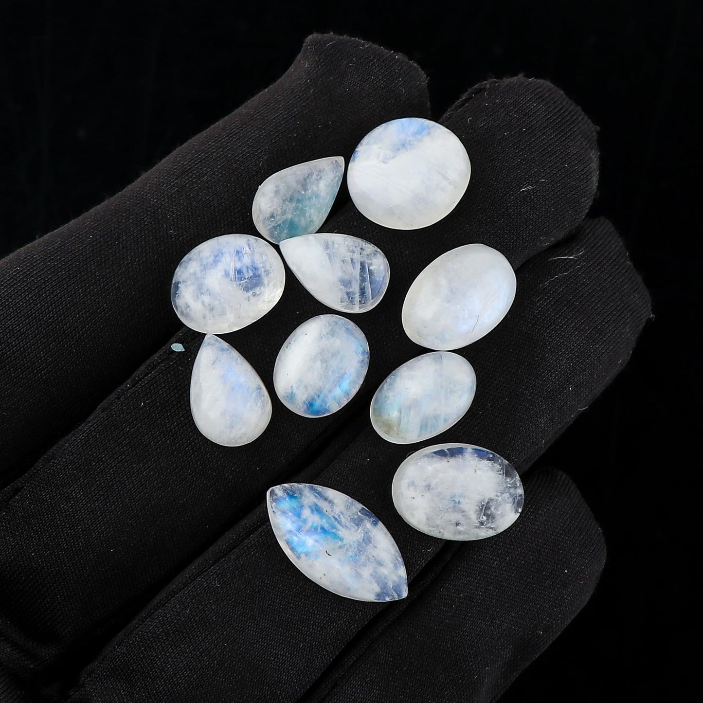 CRYSTALIS (Pack of 5) Rainbow Moonstone (15-20mm) Natural Loose Gemstone Wholesale Bulk Cabochons Jewelry Making Supply, Chakra Healing Polished Stones, Wire Wrapping, DIY, Gem Collection