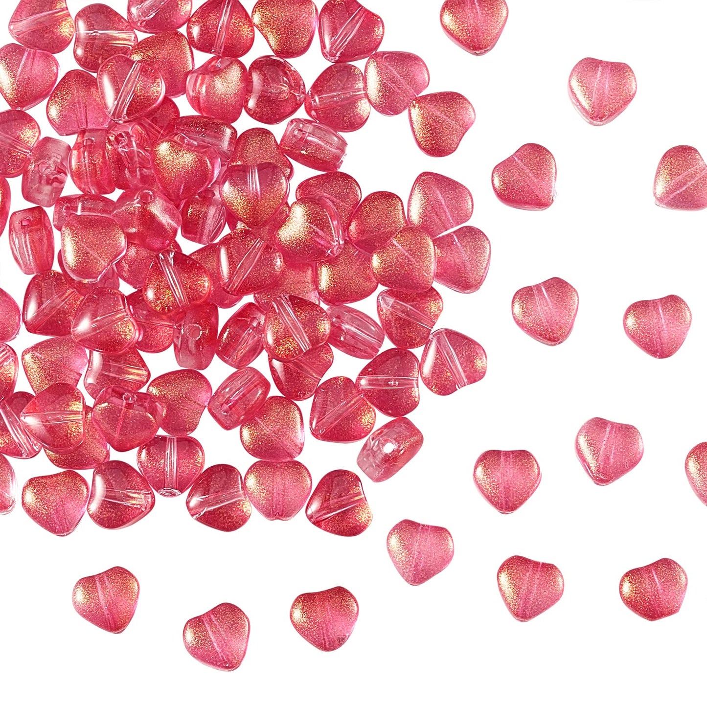 UR URLIFEHALL 100 Pcs Transparent Spray Painted Glass Beads with Glitter Powder Heart Spacer Cerise Beads for Jewelry Making DIY