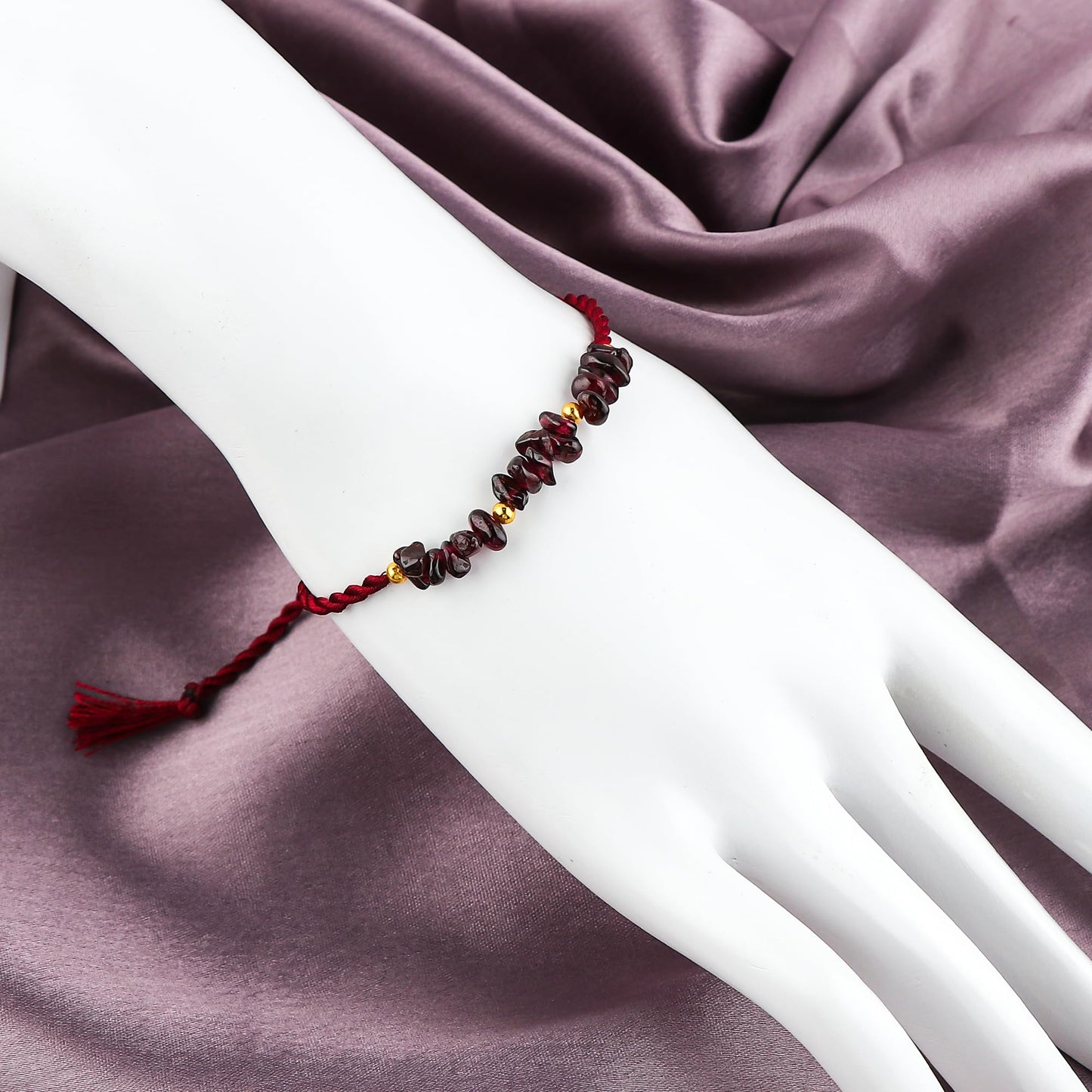 GEMSYMPHONY Red Garnet Gemstone Chips Rope Bracelet – Adjustable Handmade Crystal Chip Bead Bracelet for Women & Men, Natural Stone Healing Jewelry, Boho Style, Unisex Spiritual Gift (Red Garnet)