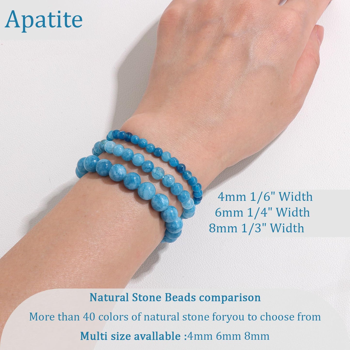 Vinswet Healing Crystal Bracelets for Women Men 4mm Apatite Natural Stone Beaded Stretch Bracelet Handmade Gemstone Reiki Spiritual Jewelry Gifts