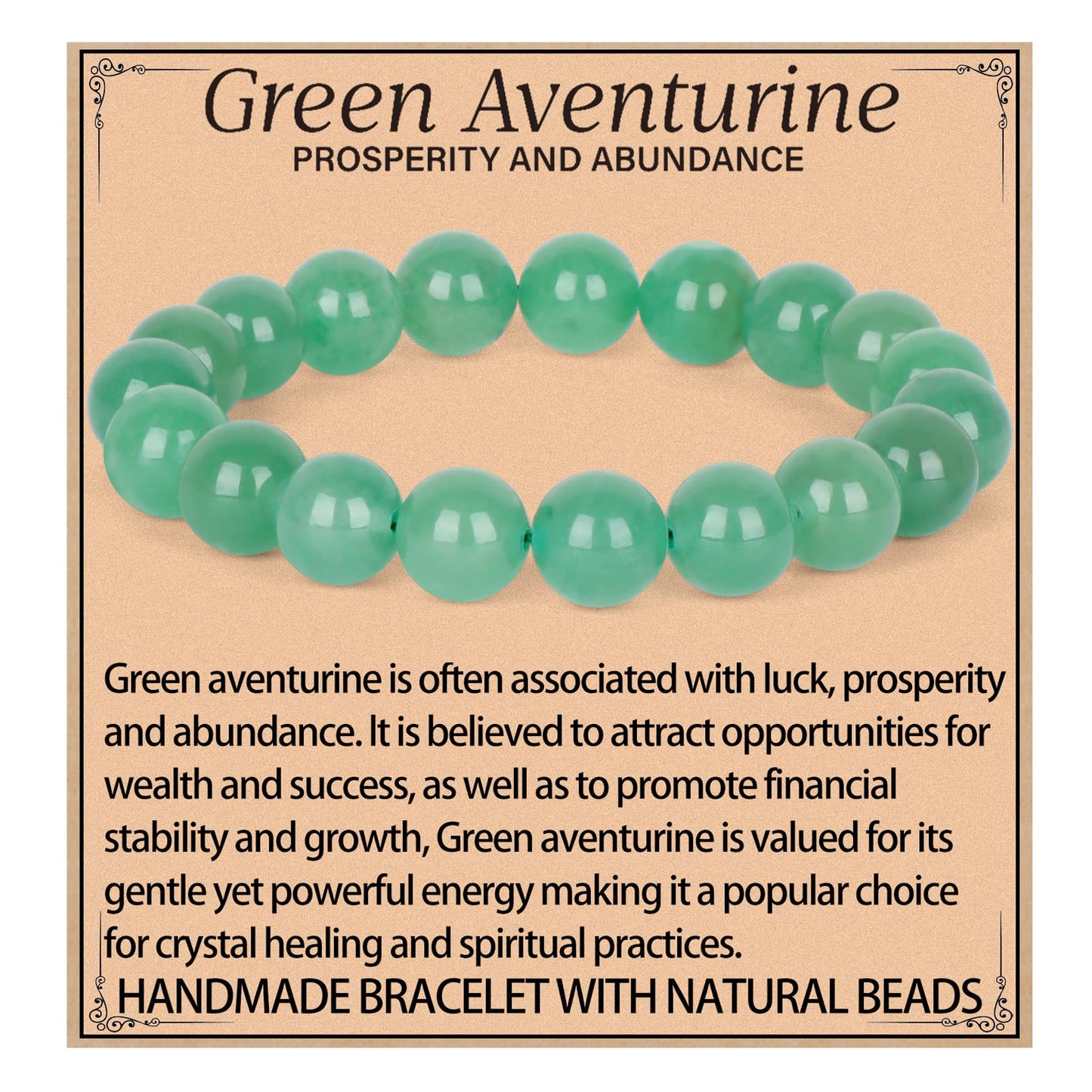 LPBeads Handmade Natural Gemstone Stretch Elastic 10mm Green Aventurine Bracelet Healing Crystal Round Stone Beads Jewelry Gifts for Women Men