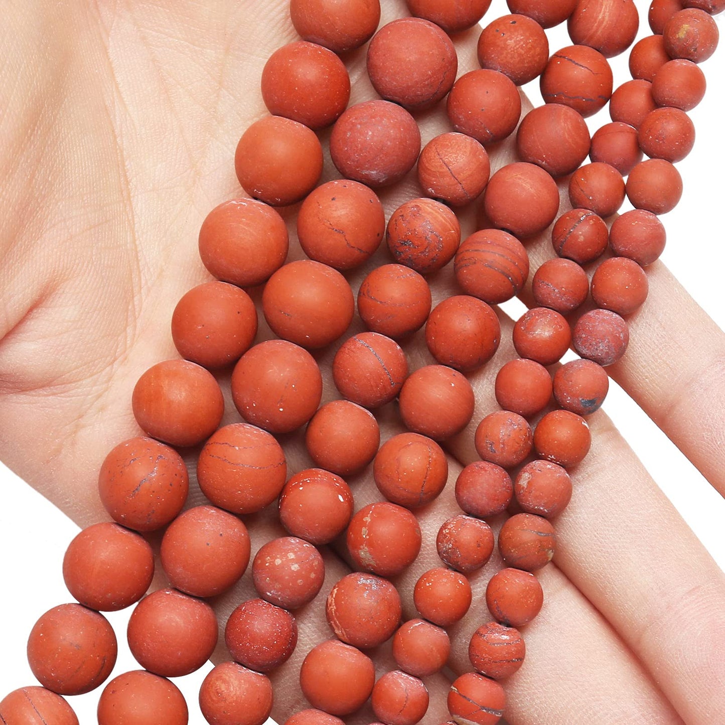 Natural Matte Red Jasper Beads, 8MM Round Frosted Unpolished Loose Gemstone Beads for Bracelet Necklace Jewelry Making, Energy Stone Healing Power with Stretch Beading Cord