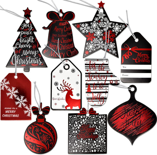 Gift Boutique 120 Elegant Christmas Gift Tags with Ribbon Tie Strings Attached 10 Designs Personalized Name Tag Labels Write On to & from for Gift Bags Wrapping Presents & Packages