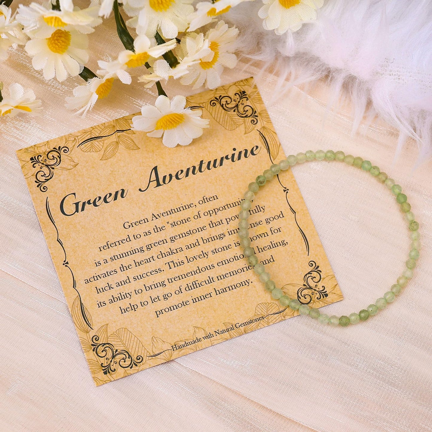 BONNY BOXX Natural Genuine Gemstone Faceted Round Beads Bracelets, 3mm Adjustable Stretchy Tiny Faceted Green Aventurine Bracelet, Healing Crystal Reiki Chakra Dainty Jewelry Fashion Gifts