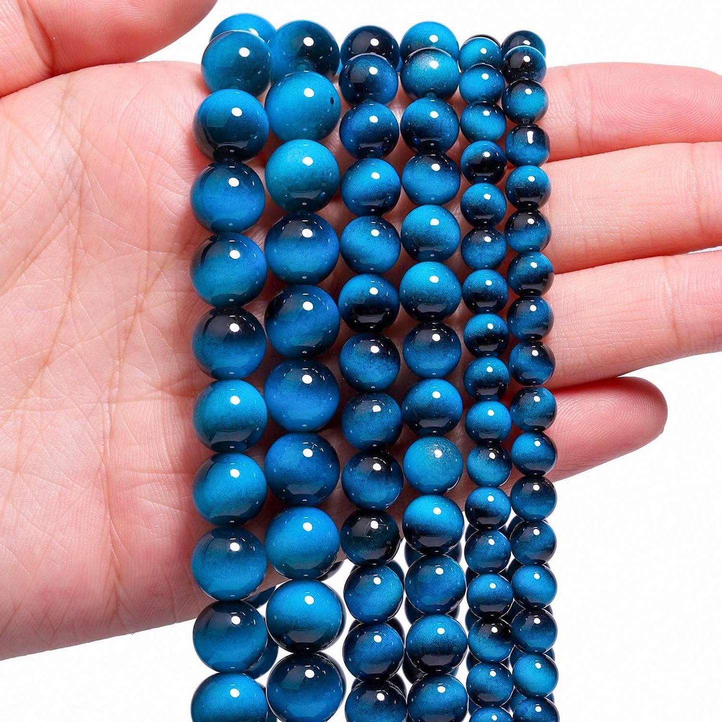 Song Xi 45PCS 8mm Blue Tiger Eye Gemstone Beads for Jewelry Making, Round Smooth Glass Beads for DIY Bracelet Necklace Earring Keychain, Arts and Crafts, for Christmas Wedding Birthday