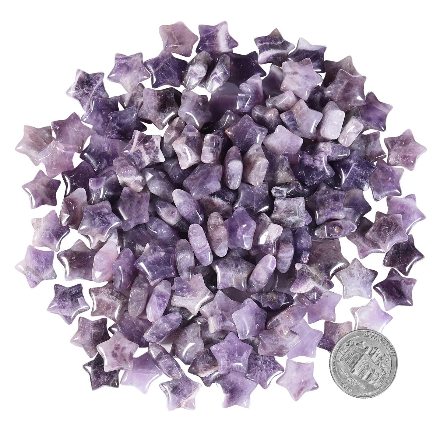 SUNYIK Pack of 20 Mini Star Crystal Pocket Stone, Healing Crystal Worry Stone for Reiki Meditation Anxiety Stress Jewelry Making, Amethyst Crystal Stone