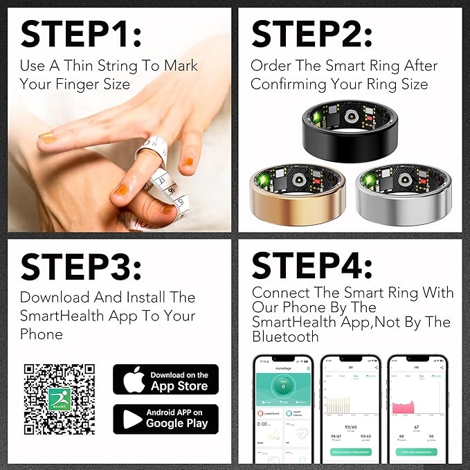 Smart Health Ring for Women Men Fitness Tracker with Heart Rate, Blood Oxygen, Blood Pressure, Sleep Monitoring, Step Counting, IP68 Waterproof for iPhone and Android, No Subscription Fee, Gold 14