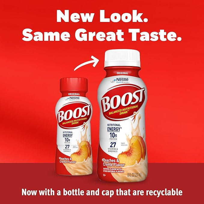 BOOST Original Ready to Drink Nutritional Drinks, Peaches & Creme, 8 Fl Oz (Pack of 24)