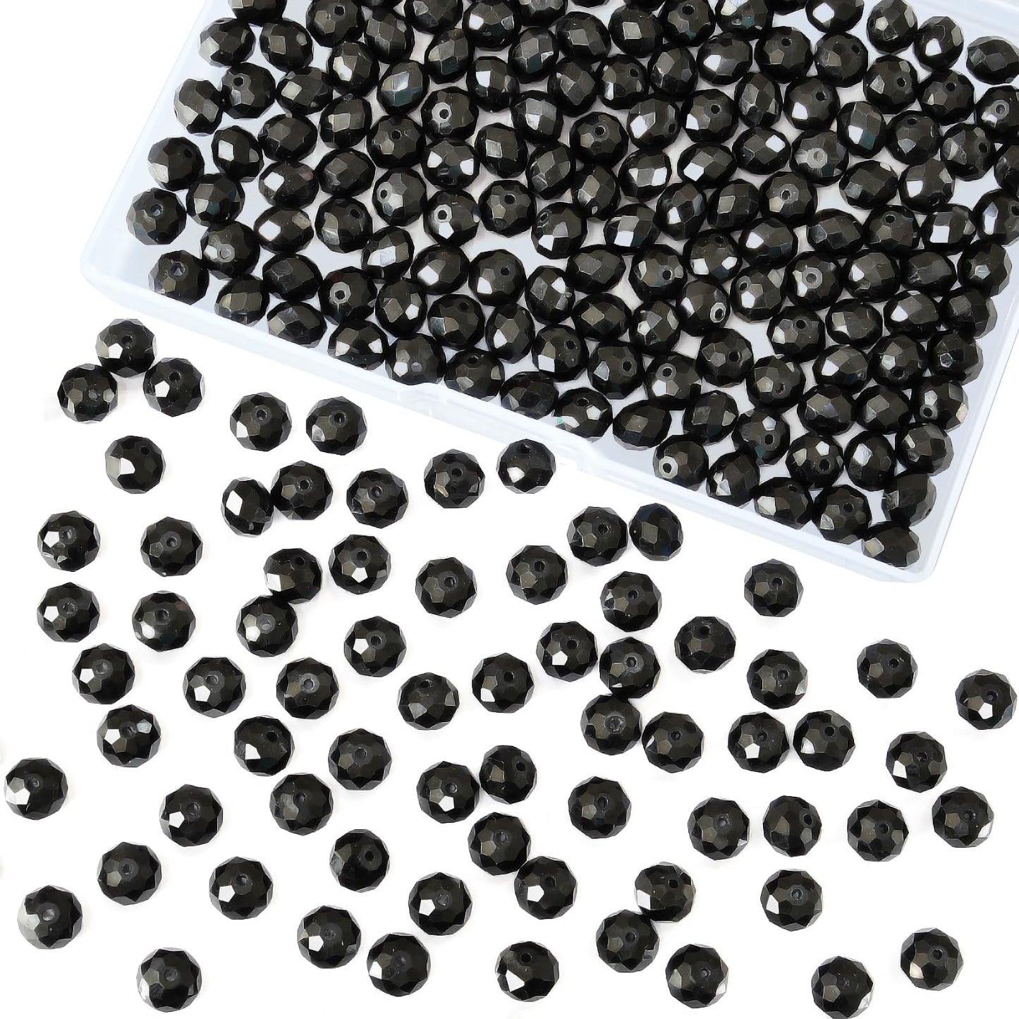 Laopottbeads 220 Pcs 10mm Round Crystal Glass Beads for DIY Jewelry, Ideal for Bracelets, Necklaces, Pendants, and Handmade Craft Projects(Black)