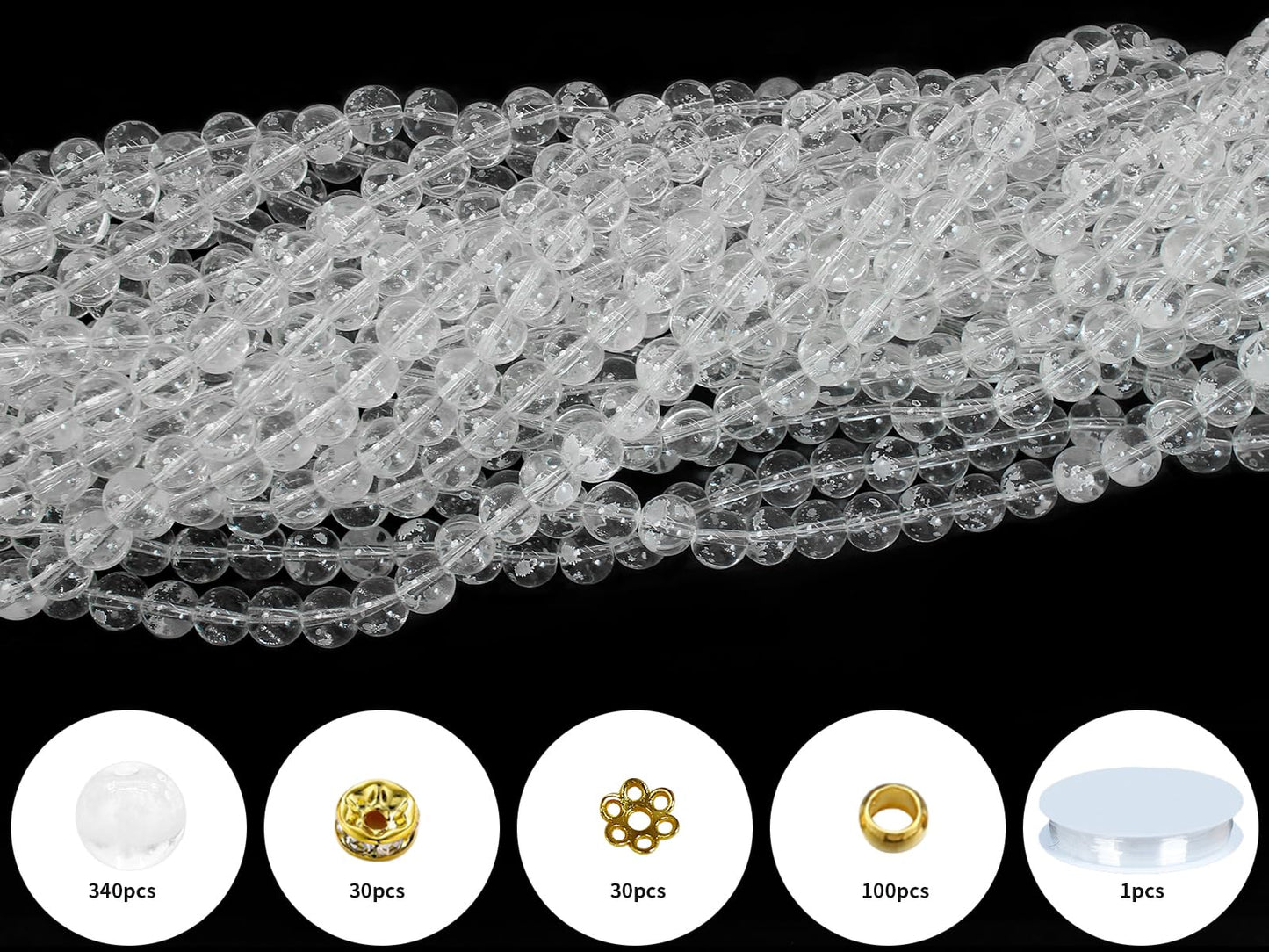 Pamir Tong 500PCS 10mm Clear Glass Beads for Jewelry Making,Round Smooth Beads, Bracelet Space Loose Beads for Jewelry Making Earring, Necklaces, DIY Crafts & Gifts #365