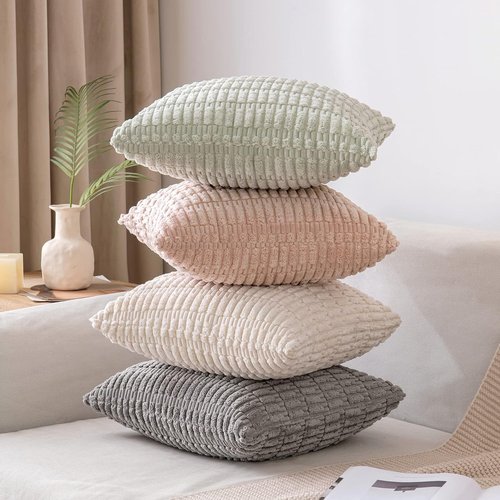 MIULEE Decorative Throw Pillow Covers - Pack of 2 Soft Boho Striped 20x20 Inch for Modern Farmhouse Decor | Light Green