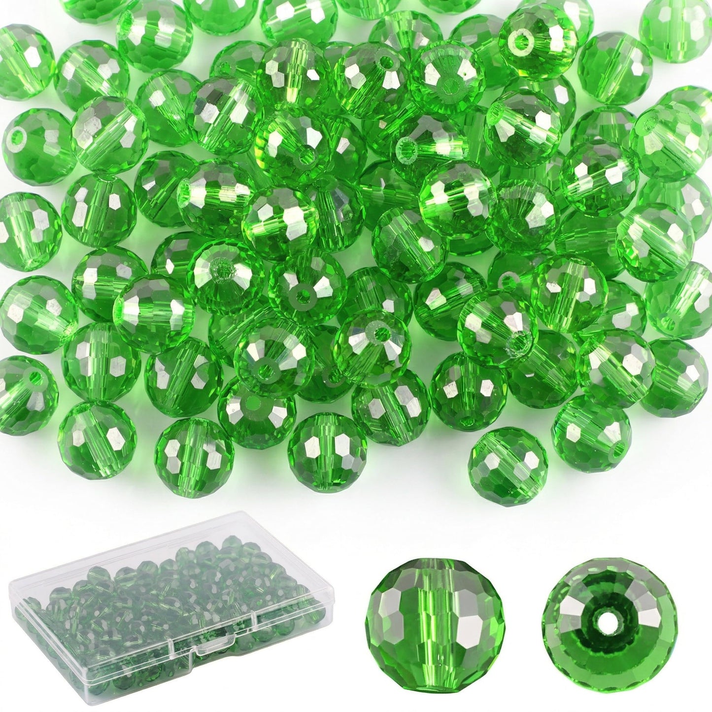 Crystal Glass Beads for Jewelry Making, 80 Pieces Crystal Beads, 10mm Glass Beads, Round Faceted Beads Bulk for Craft Necklace Bracelet Earring (Green)