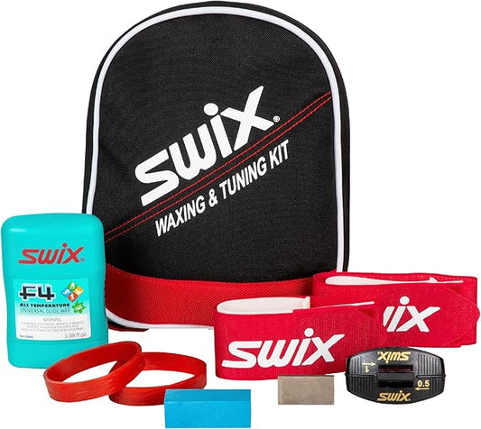 Swix Ski and Snowboard Touchup and Wax Kit - Comprehensive Winter Sports Maintenance Set with F4 Wax, Pocket Edger, Gummi Stone, Ski Brake Retainers, and Ski Straps