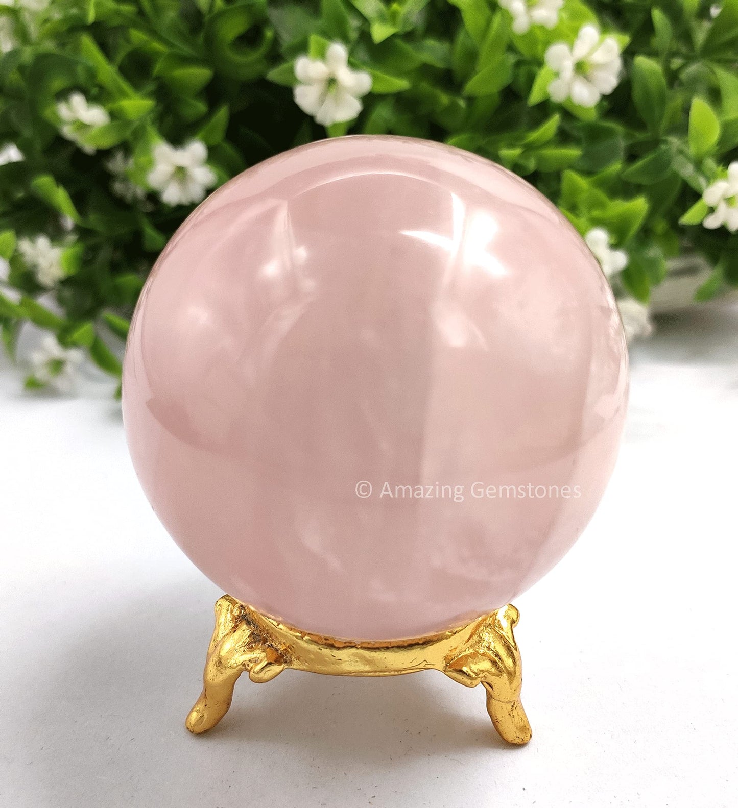 Amazing Gemstone Rose Quartz Crystal Sphere Round Ball with Sphere Holder Stand, Natural Healing Stone Sphere for Massage Meditation Crystal Grid Witchcraft Supplies Reiki Yoga