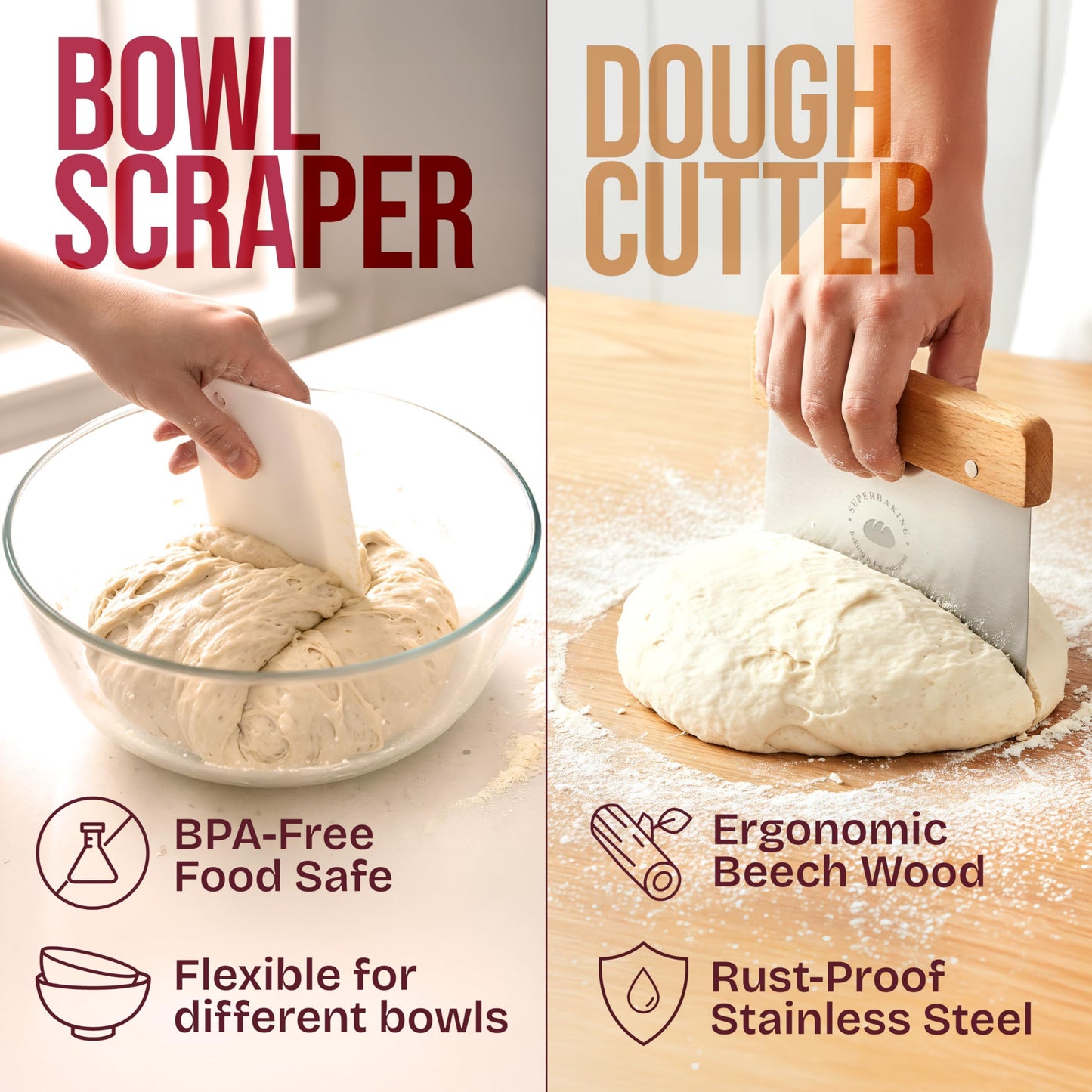 Superbaking Sourdough Starter Kit, 9" Round Banneton Bread Proofing Basket Set, Sourdough Bread Baking Supplies, Sourdough Tools with Silicone Bread Sling, Bread Making Tools, Baking Gifts