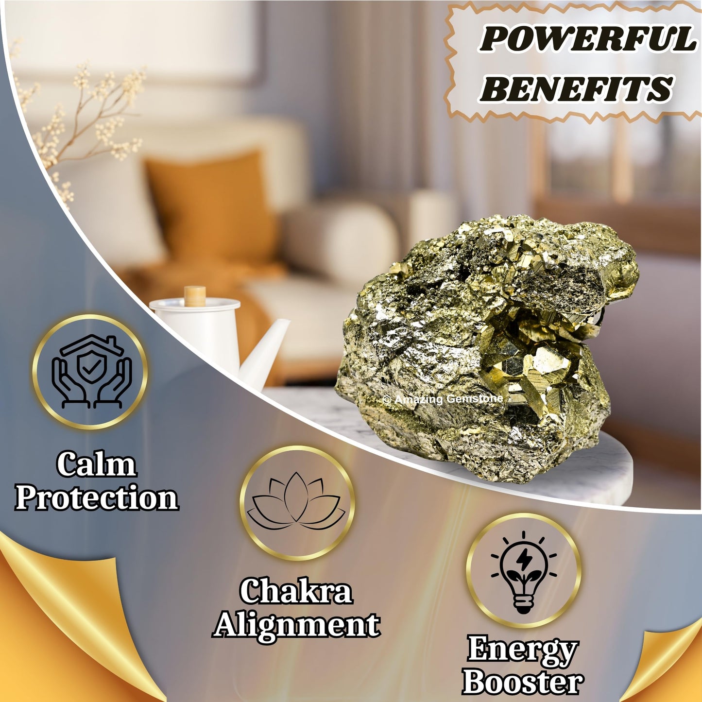 Amazing Gemstone Large Pyrite Crystal Stone Cluster Samples - Extra Large High Energy Natural Iron Pyrite Stone Pirita Piedra Original with Healing Properties (350-500 Gram)