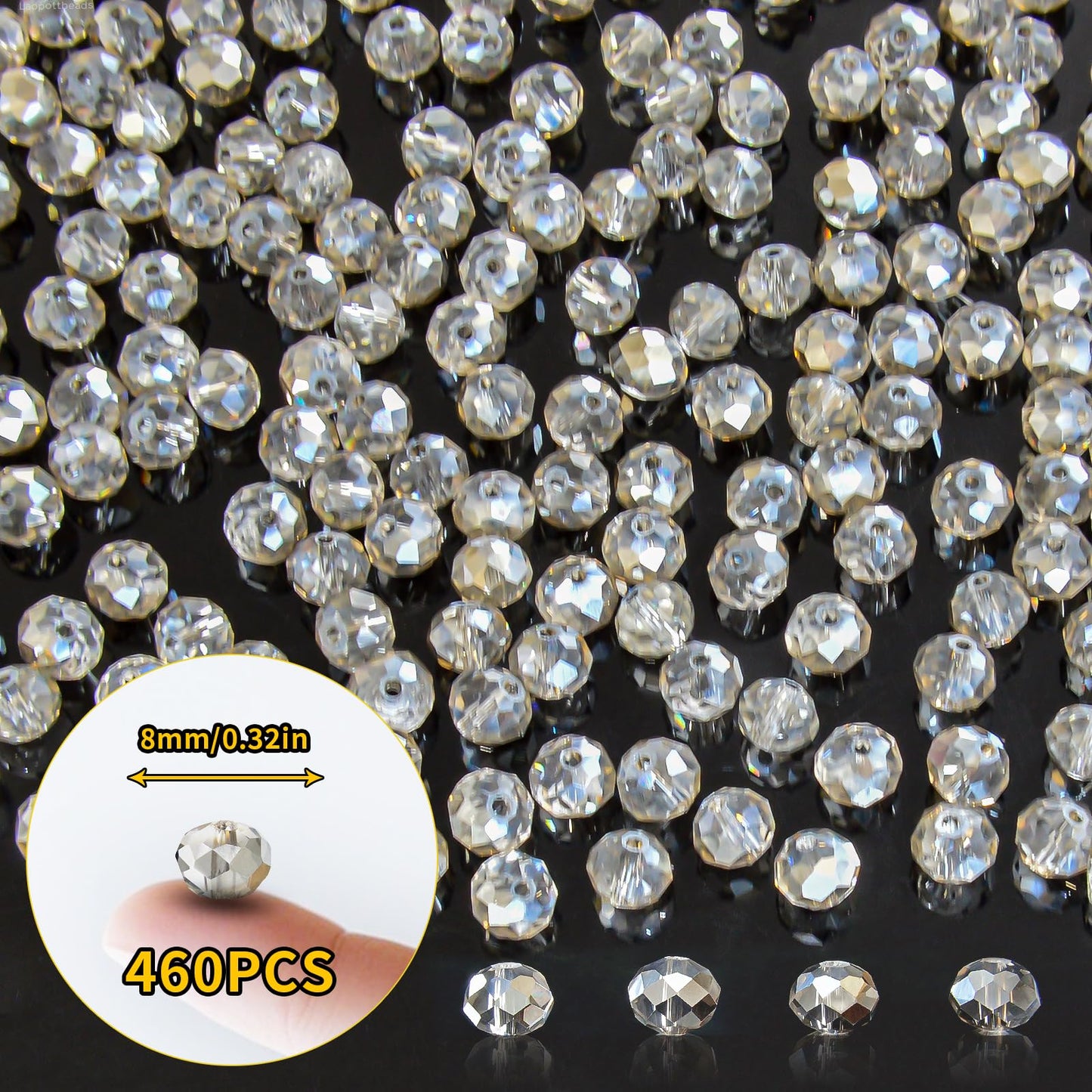 Laopottbeads 460Pcs 8mm Crystal Glass Beads for Jewelry Making Beads for Bracelets Necklace Pendants Making Supplies(Gray)