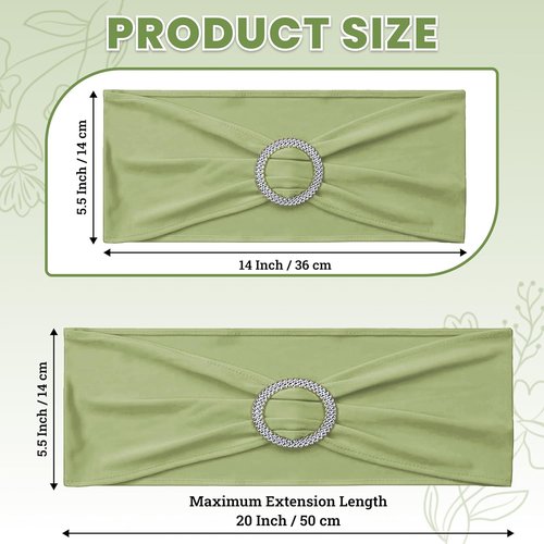 MDS Spandex Chair Sashes - Universal Fit Elastic Stretch Bands with Buckle | 125 Pack - Sage Green