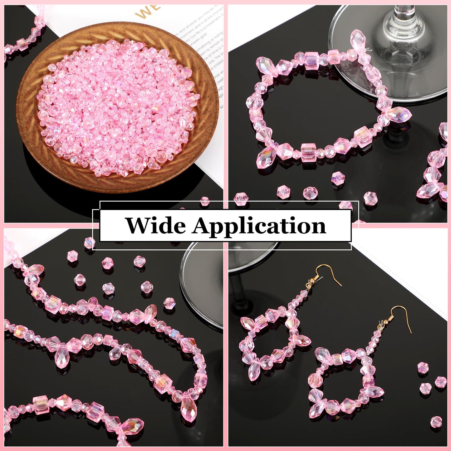 Kigeli 1280 Pcs Glass Beads Bulk Assorted Crystal Beads for Jewelry Making Faceted Teardrop Rondelle Briolette for DIY Crafts Necklace Wristband Earring Kit(Classic,Pink)