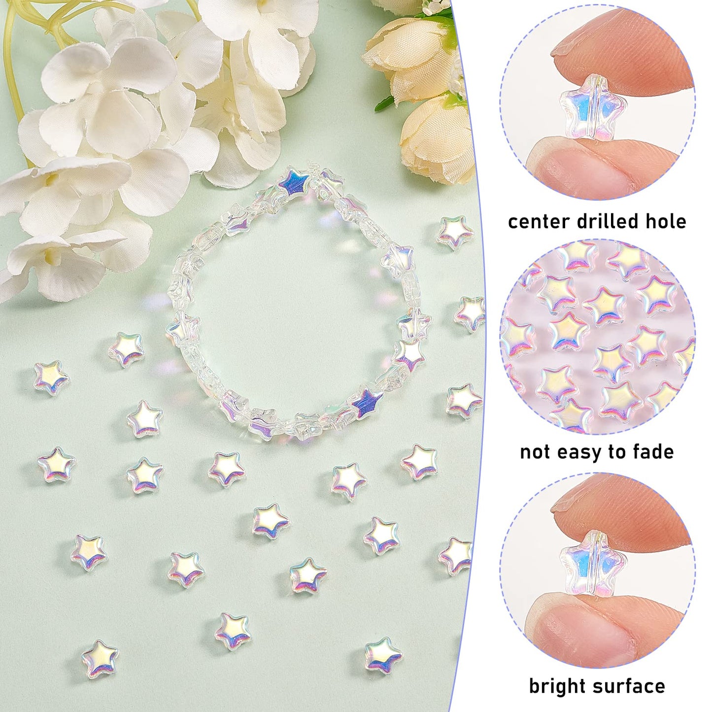 UR URLIFEHALL 100 Pcs Clear AB Star Glass Beads Twinkle Star Beads Tiny Glass Beads for Earring Bracelet Necklace Jewelry DIY Craft Making