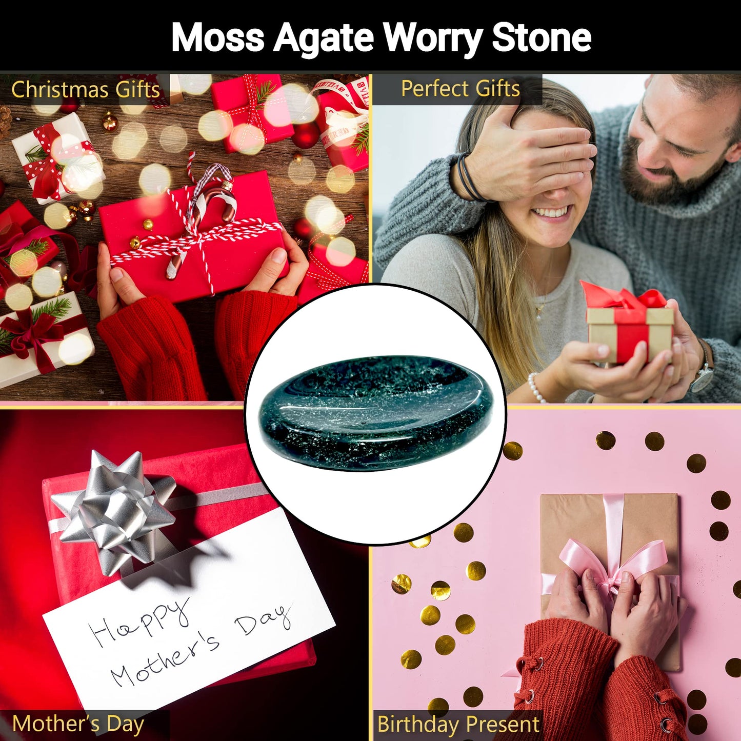 Anaya Agate Moss Agate Worry Stones Certified Crystal Thumb Worry Stone for Anguish, Relaxing and Soothing Balance Stones for Meditation, Stress Relief Crystals and Healing Stones for Men, Women