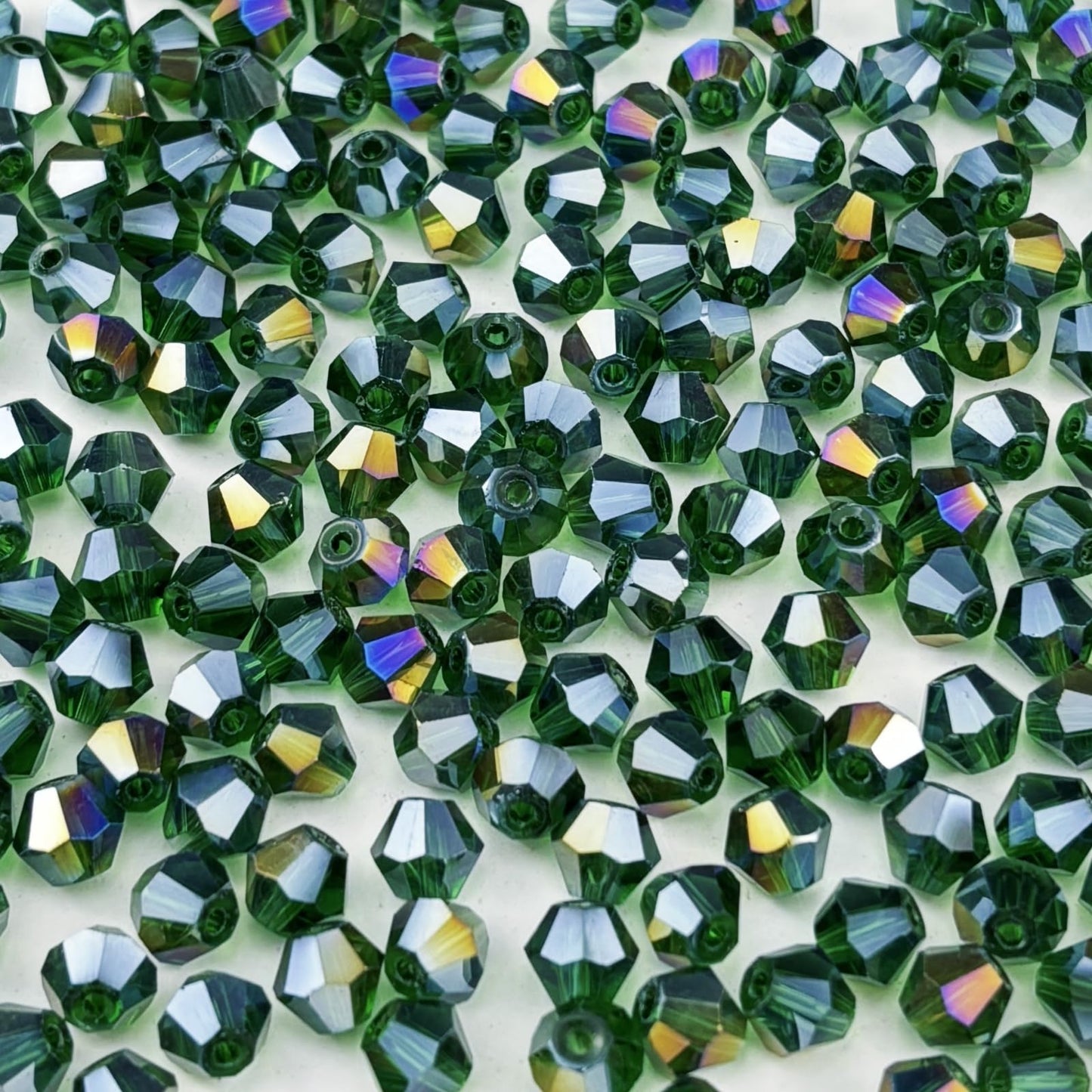 Pinhoollgo 200pcs 6mm Bicone Crystal Glass Beads Faceted Bicone Crystal Beads Bulk Glass Spacer Beads for Bracelets Necklace Pendants Earrings DIY Jewelry Craft Making(Dark Green AB)