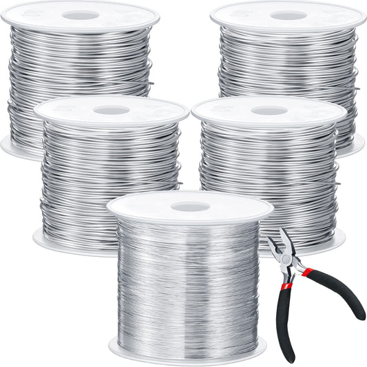 Funrous 5 Rolls 5 Size Jewelry Wire 18, 20, 22, 24, 26 Gauge Copper Wire Kit Jewelry Beading Bendable Craft Metal for Making Crafts, Sculpting with a Pliers(Silver)