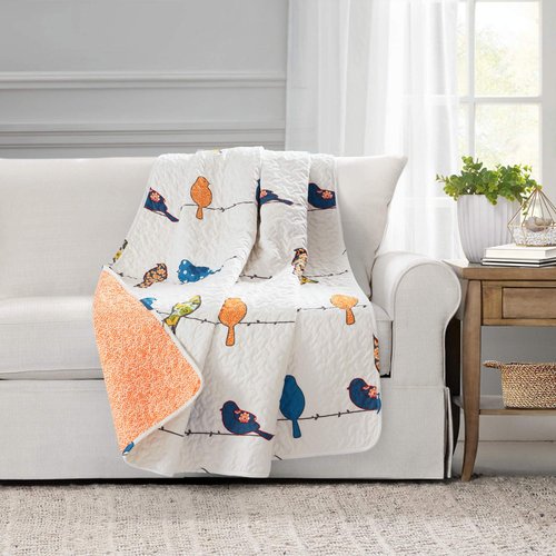 Lush Decor Rowley Birds Reversible Throw Blanket, 50" W x 60" L, Multi - Throw Blankets for Bed - Couch Blanket - Farmhouse Throw Blanket for Couch