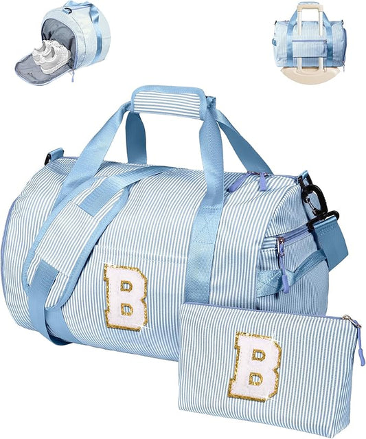 Birthday Gifts for 6 7 8 9 10 11 12 Year Old Girls,Girl Gym Bag, Kids Initial Overnight Duffel Bags with Shoe Compartment, Personalized Travel Bag with Makeup Pouch, Party Favors(Letter B)