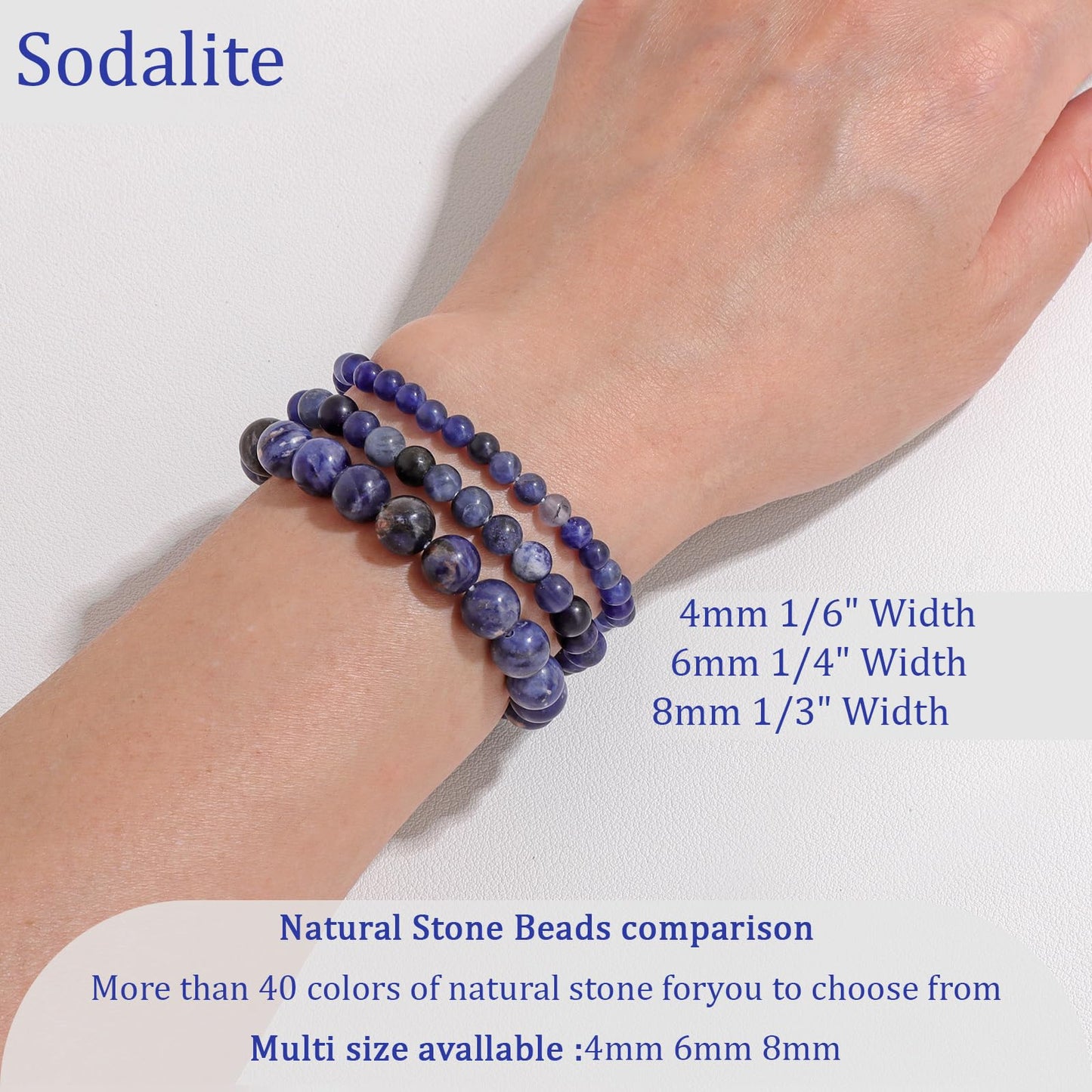 Vinswet Healing Crystal Bracelets for Women Men 4mm Sodalite Natural Stone Beaded Stretch Bracelet Handmade Gemstone Reiki Spiritual Jewelry Gifts