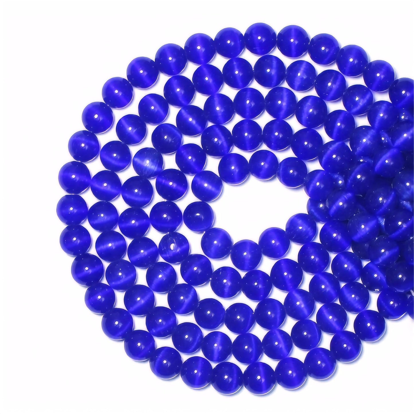 MJDCB 105pcs Sapphire Blue Cat Eye Stone Beads 10mm Round Crystal Loose Bead for Jewelry Making DIY Bracelets Necklace Accessories