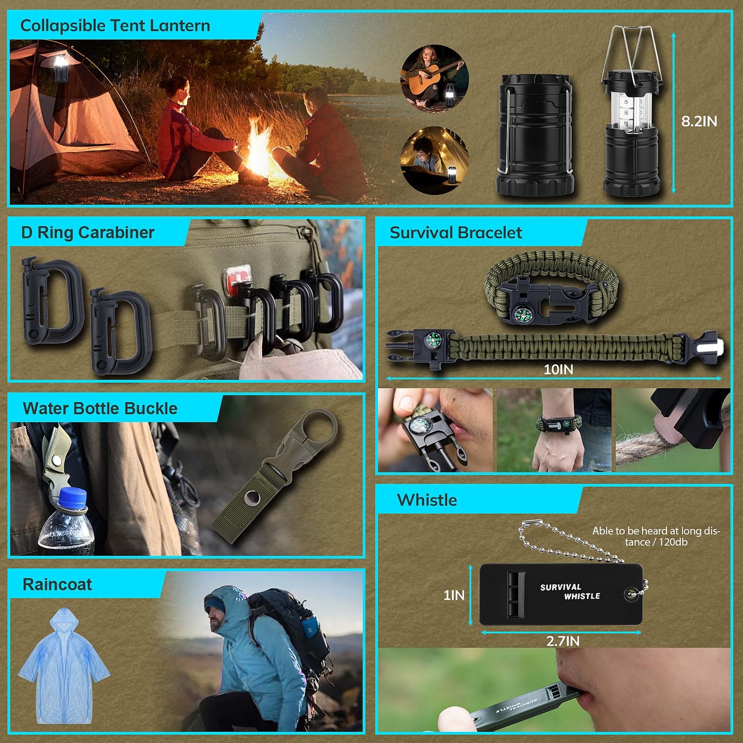 Survival Kit, Gifts for Christmas Men, Women, 251pcs Emergency Survival Gear and Supplies Equipment, First Aid Kit with Crossbody Bag, Camping Essentials for Earthquake, Hiking, Outdoor Adventure