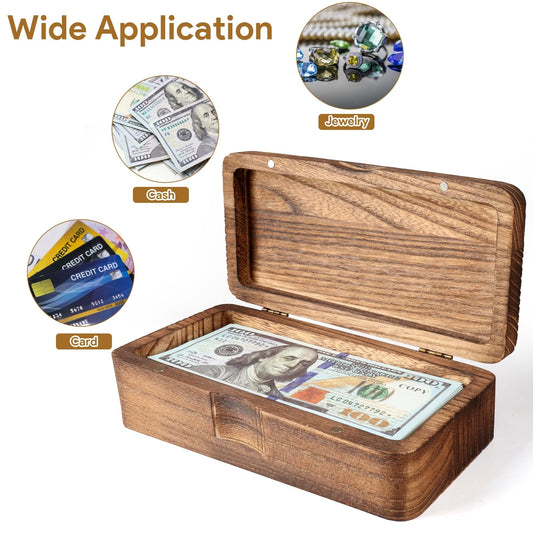 Mczxon Wooden Currency Money Cash Tray with Hinged Lid and Magnetic Closure, Vintage Single Compartment Cash Case Bank Organiser Storage Money Bill Currency Box Holder Container Moneyboxes