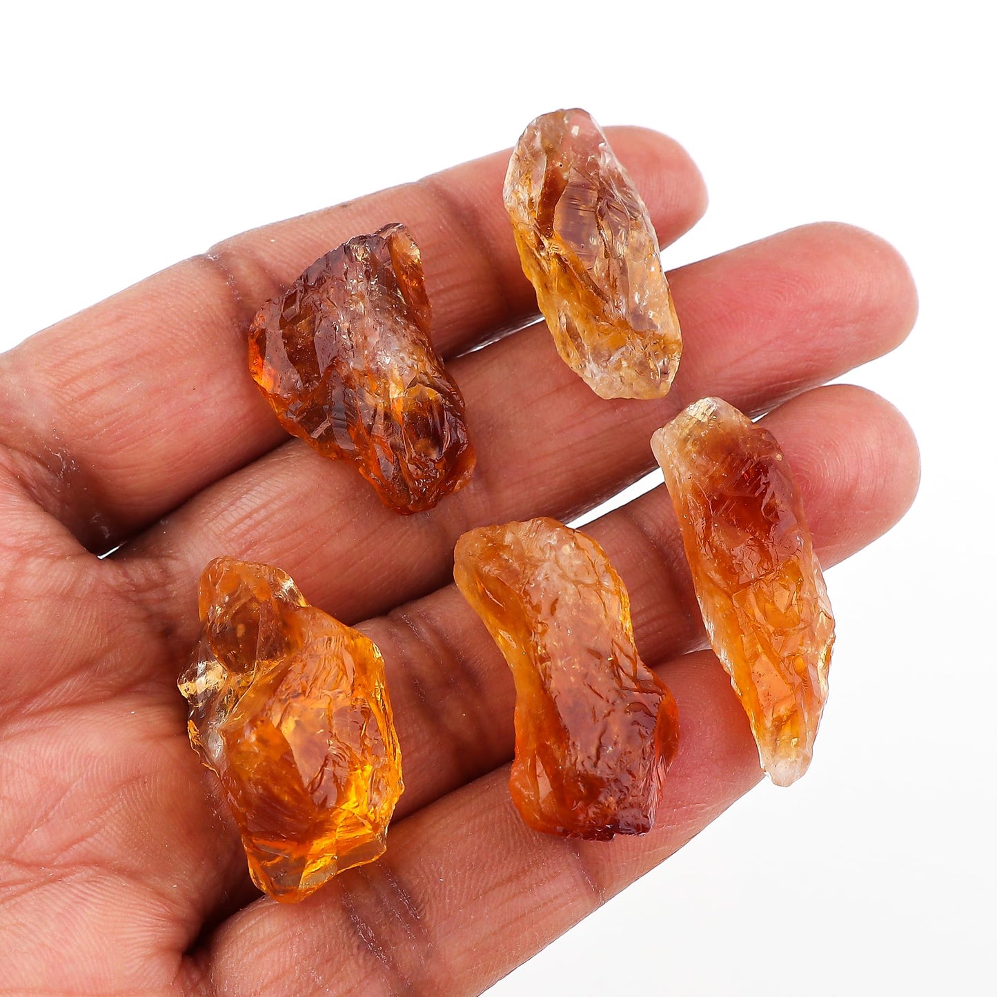 CRYSTALINES 5pcs Genuine Raw Madeira Citrine Gemstone, Wholesale Rough Crystals, DIY Crafts-Jewelry Making, Bulk Assorted Loose Stone Supplies, November Birthstone, Gem Collection